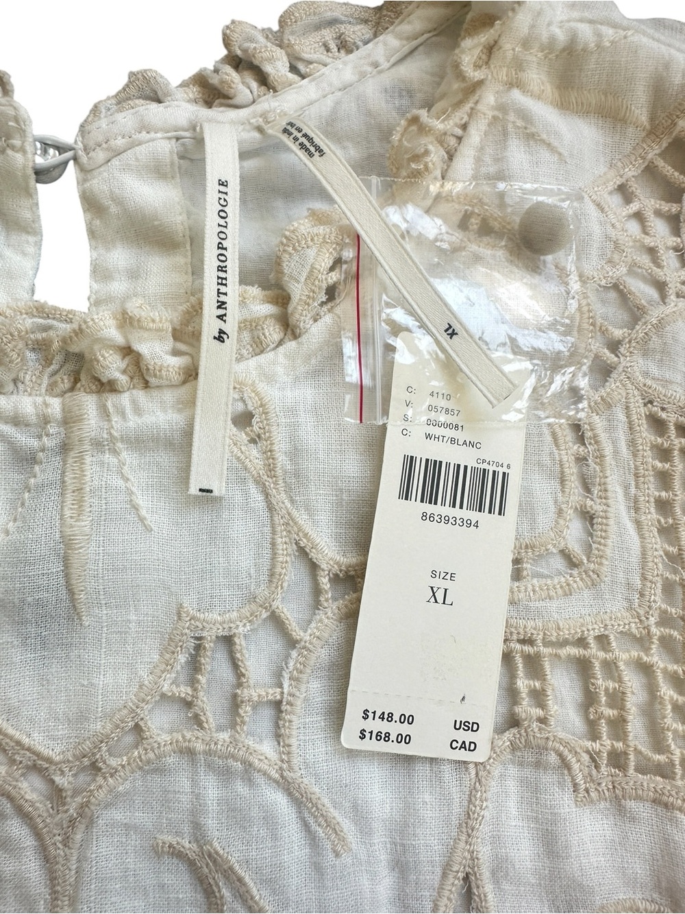 NWT Anthropologie Lainie Long Sleeve Lace Cutwork Blouse Ivory XL - Picture 6 of 16